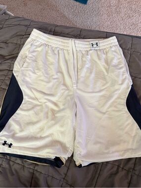 Under Armour White Mesh Performance Shorts with navy Logo